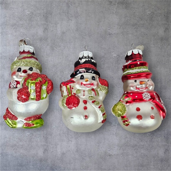 Radko Celebrations Snowman Glass Christmas Ornaments Glitter Detail Lot of 3 - Picture 1 of 8